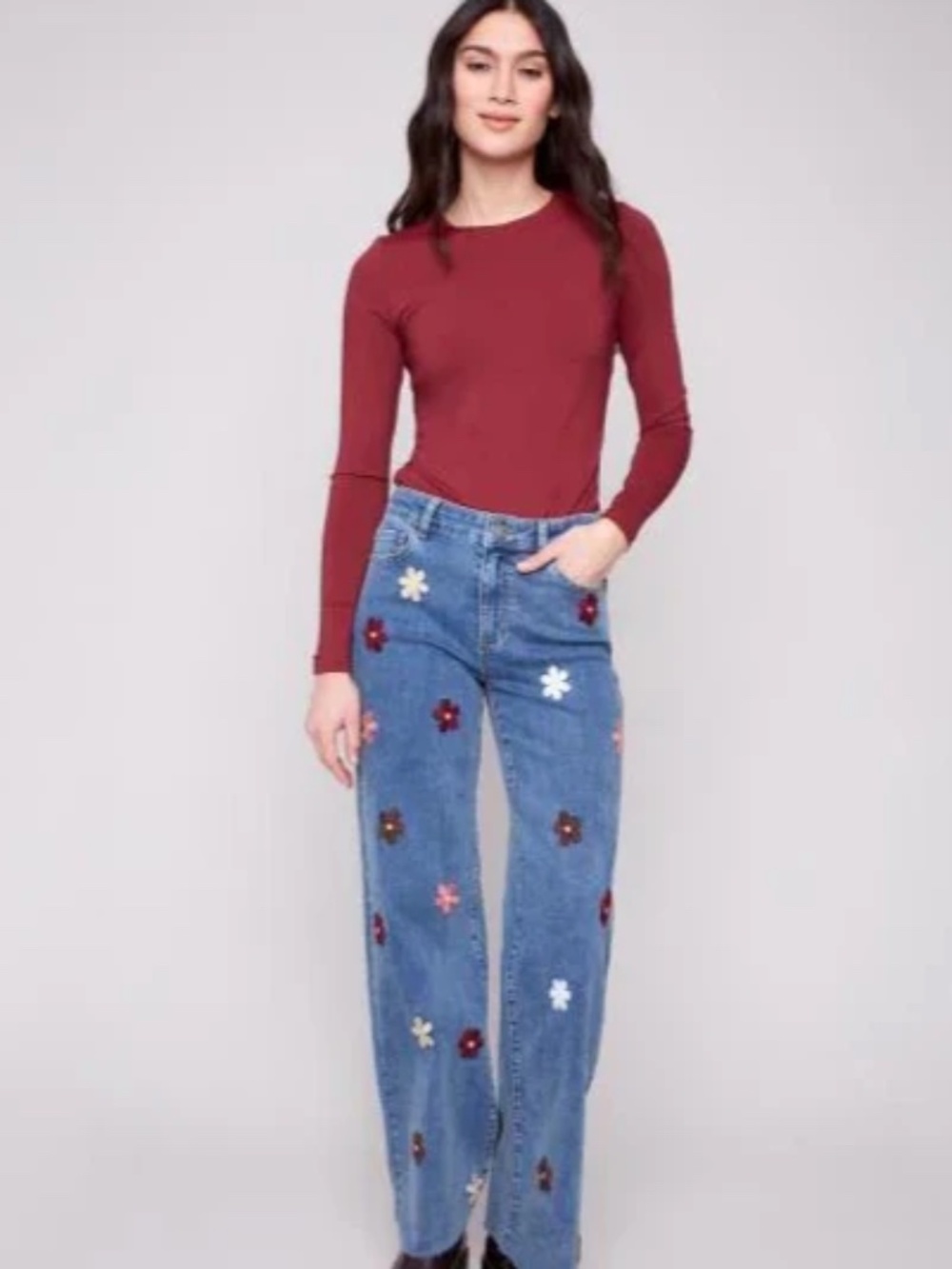 Charlie B- Wide Leg Stretch-Embroidered Flowers-Women's SZ 16- NWT